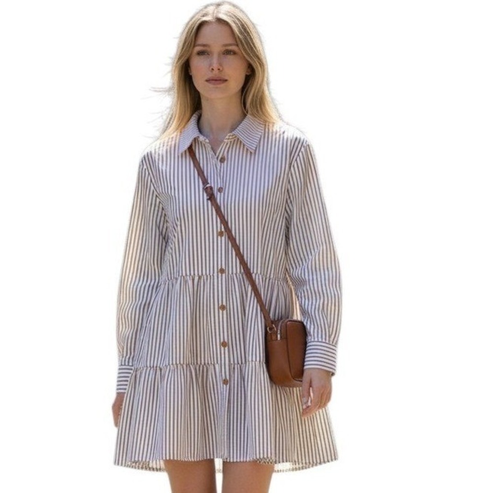 The Refinery Striped Tiered Women's size Medium Preppy Classic Shirt Mini Dress